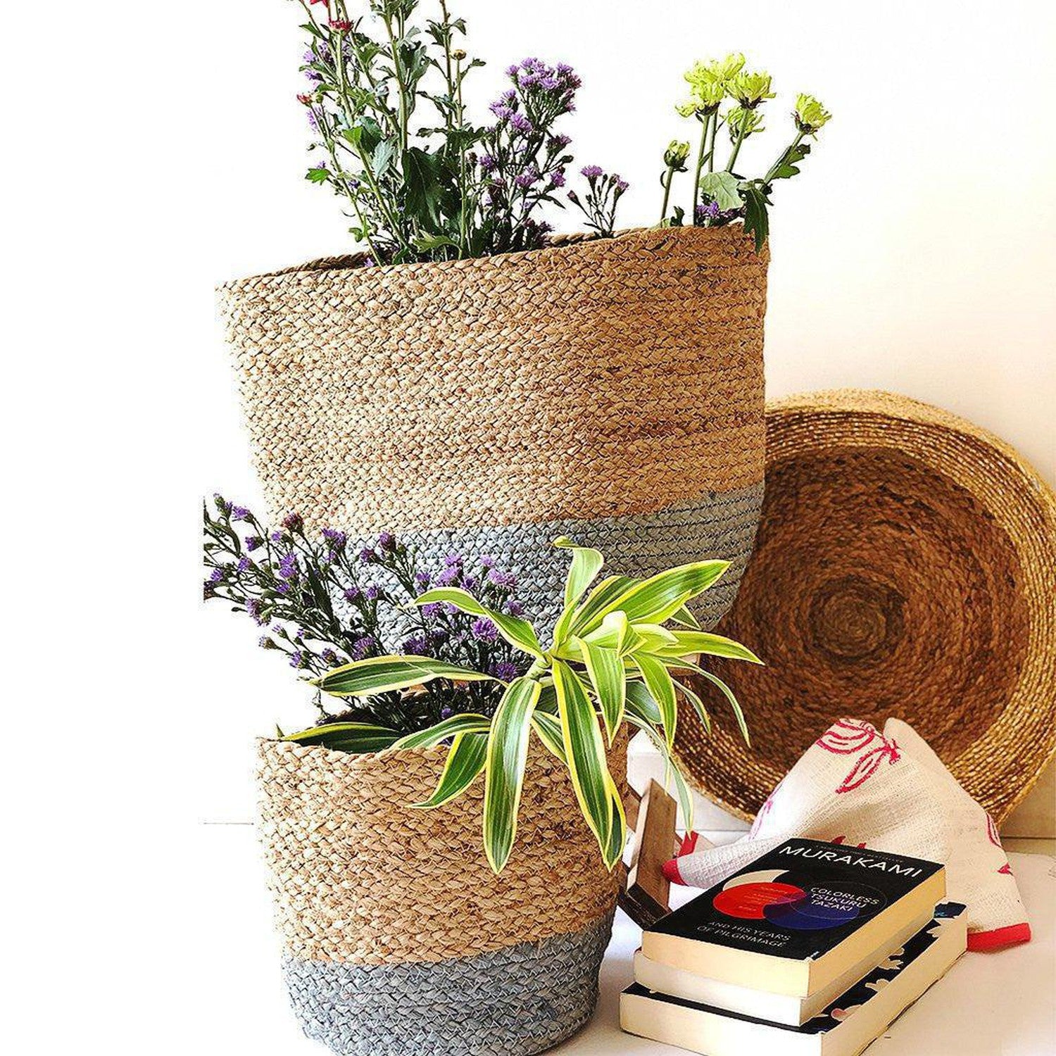 Grey Jute Planter Cum Storage Basket House of Ekam