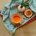 Aqua Lotus Blockprint Cotton Tea Towel cum Dinner Napkin-Napkins-House of Ekam