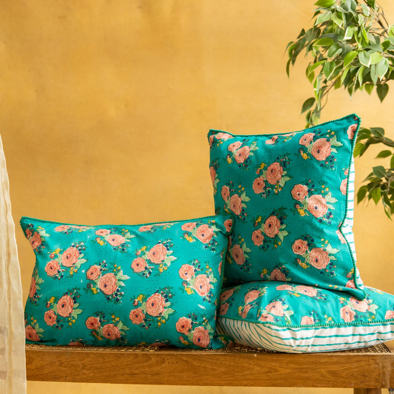 Assorted Set of Kentish Rose Blockprinted Cushion Covers-Cushion Covers-House of Ekam
