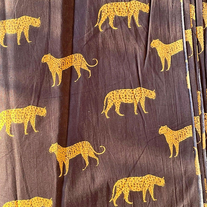 Black Leopard Print Screenprinted Cotton Fabric-fabric-House of Ekam