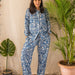 Blue Phool Blockprinted Loungewear Pyjama Set-loungewear-House of Ekam