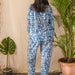 Blue Phool Blockprinted Loungewear Pyjama Set-loungewear-House of Ekam