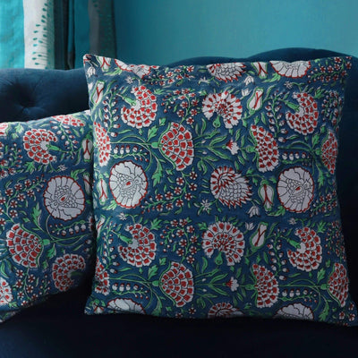 Blue Pomegranate Cushion Cover-Cushion Covers-House of Ekam