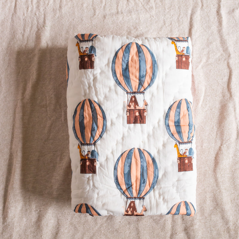 Brown Hot Air Balloon Dreamland Baby Quilt-Baby quilts-House of Ekam