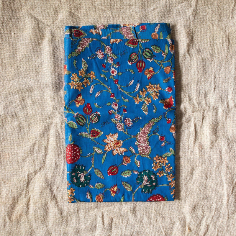 Dark Blue Multifloral Jaal Hand Screen Print Cotton Fabric-fabric-House of Ekam