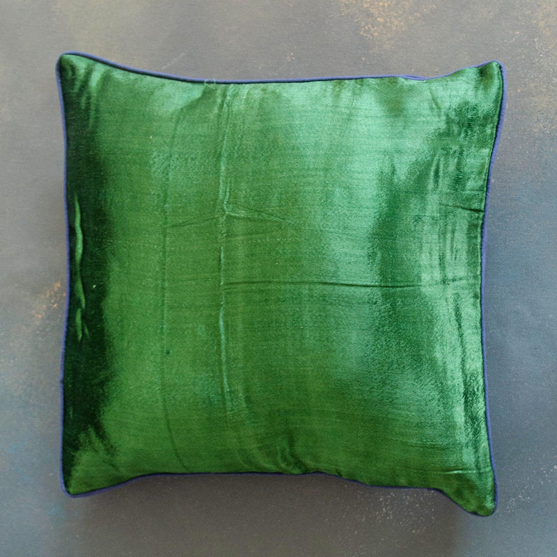 Emerald Green Handloom Mashru Silk Cushion Cover-Cushion Covers-House of Ekam