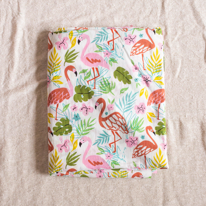 Free Spirited Pink Flamingo Hand Screenprint Cotton Fabric-fabric-House of Ekam
