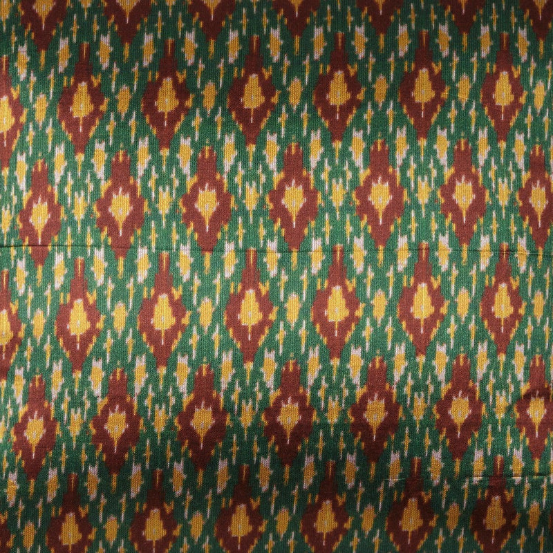 Green Ikat Blockprint Mashru Silk Cushion Cover-Cushion Covers-House of Ekam