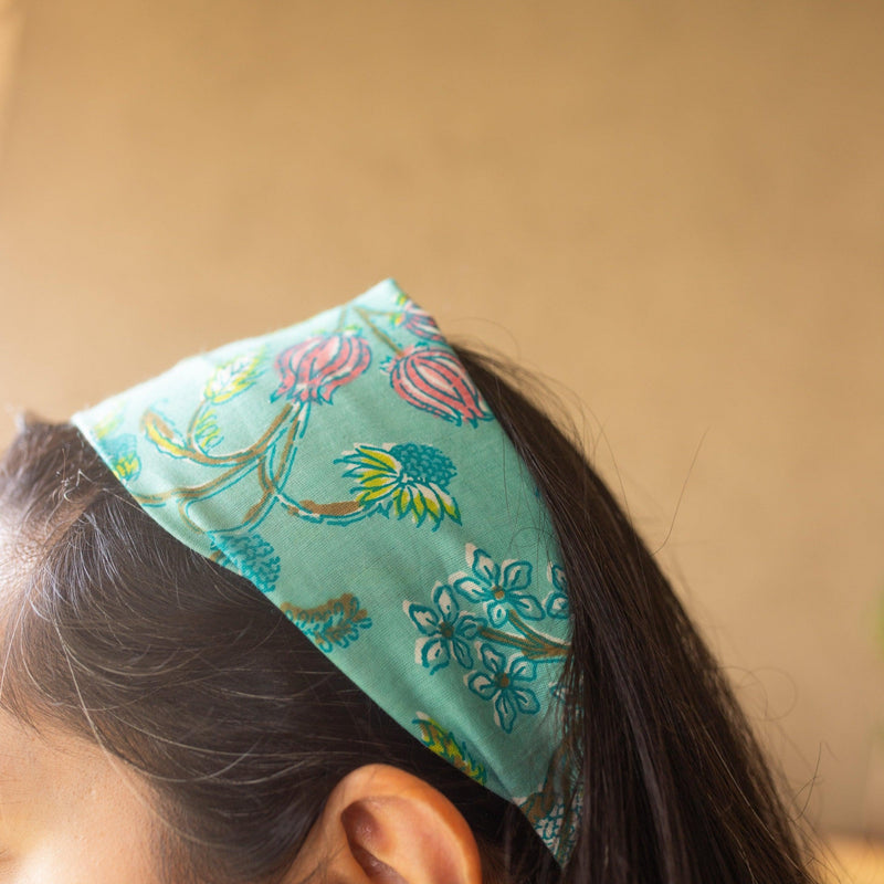 Green Spring Blockprint Hairband-Women accessories-House of Ekam