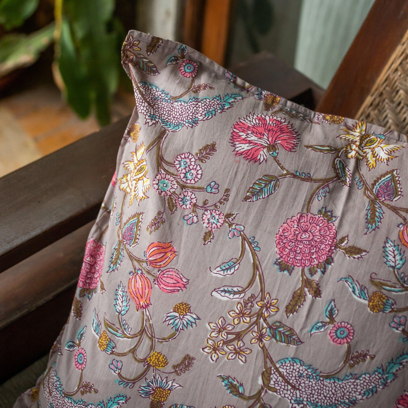 Grey Spring Floral Cushion Cover-Cushion Covers-House of Ekam