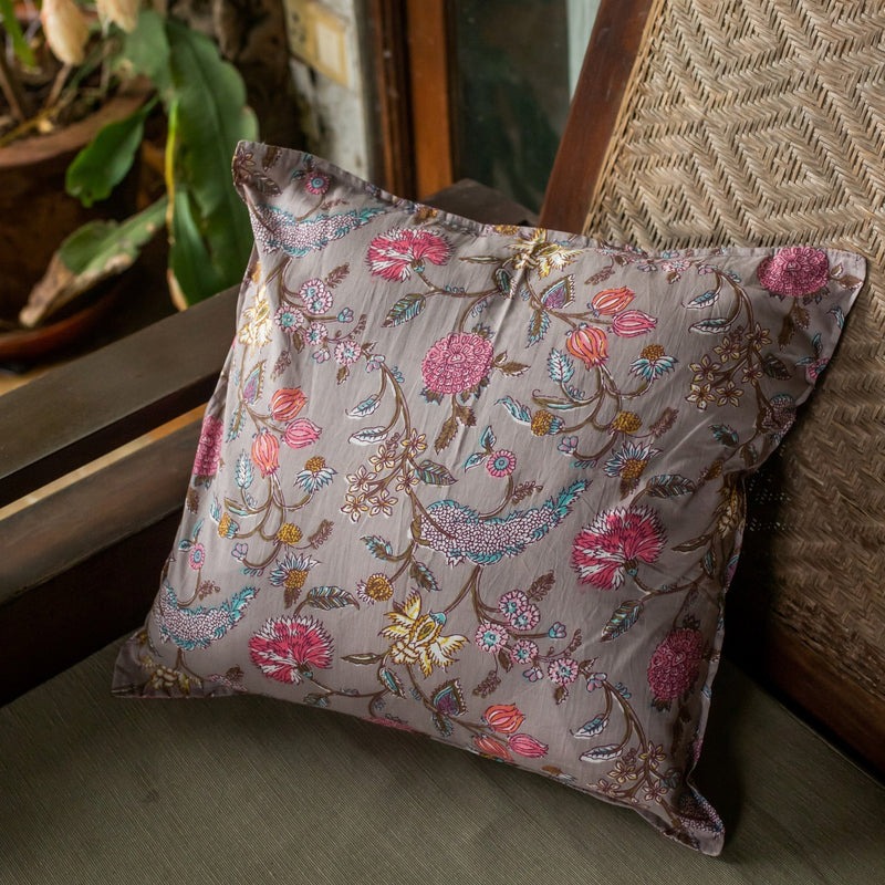 Grey Spring Floral Cushion Cover-Cushion Covers-House of Ekam