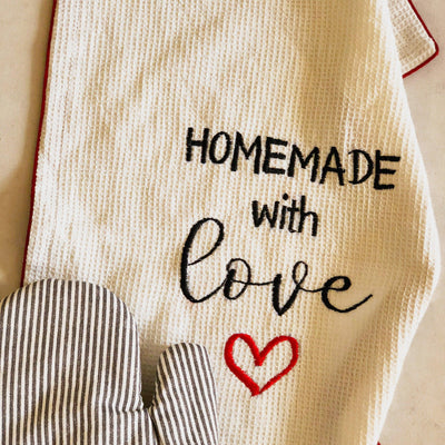 Homemade with Love Embroidered Cotton Tea Towel-Tea Towels-House of Ekam