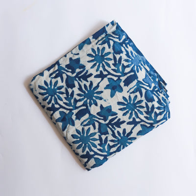 Indigo Dabu Floral Jaal Blockprint Cotton Fabric-fabric-House of Ekam