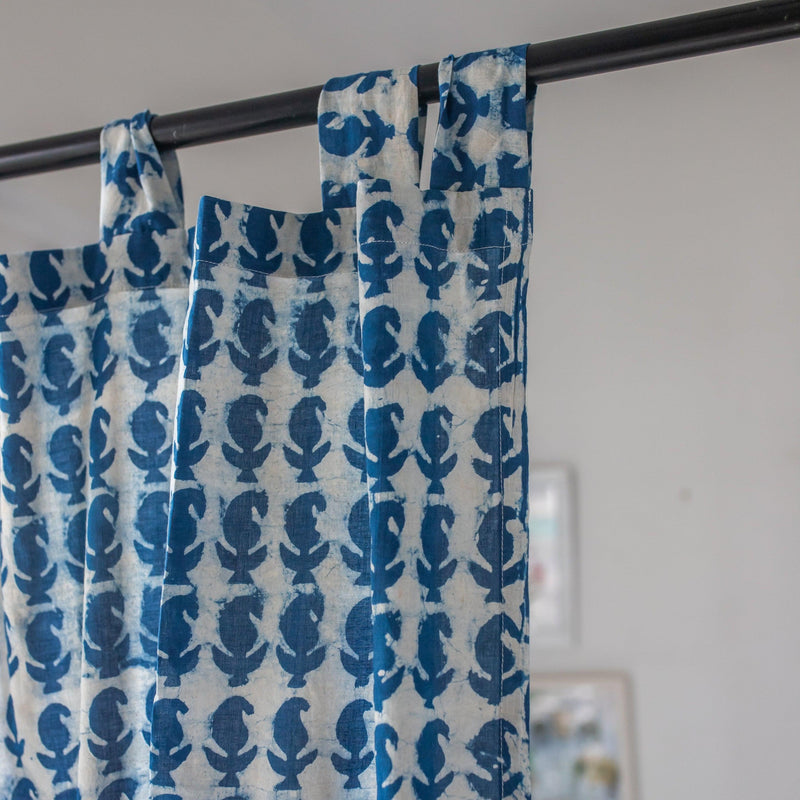 Indigo Paisley Print Semi Sheer Curtain-Curtains-House of Ekam