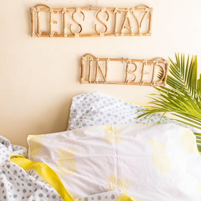 Lets Stay in Bed Rattan Wall Art Quote-Quotes-House of Ekam
