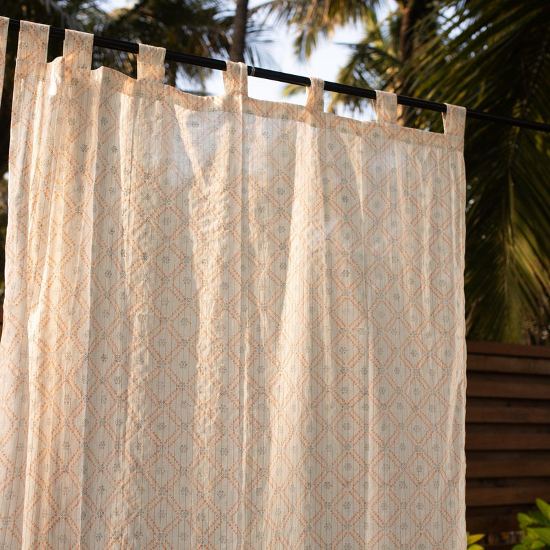 Lurex Bandhani Blockprint Sheer Curtain-Curtains-House of Ekam