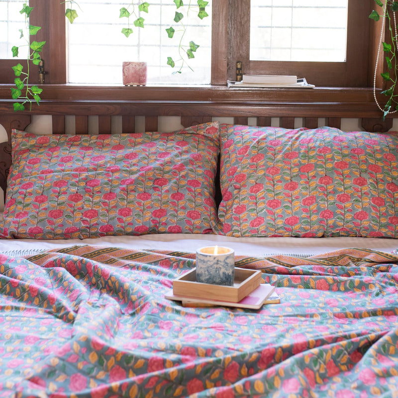 Multicolor Spring Floral Double Bed Dohar-Quilt sets-House of Ekam