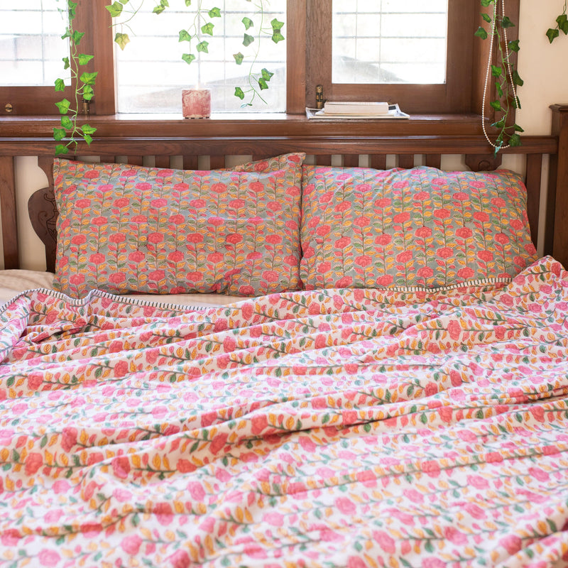 Multicolor Spring Floral Double Bed Dohar-Quilt sets-House of Ekam