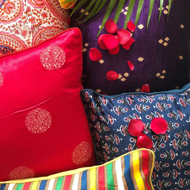 Multicolour Stripes Mashru Silk Cushion Cover-Cushion Covers-House of Ekam