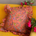 Orange Spring Ruffle Blockprint Print Cushion Cover-Cushion Covers-House of Ekam
