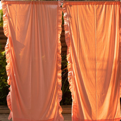 Peach Solid Ruffle Sheer Curtain-Curtains-House of Ekam