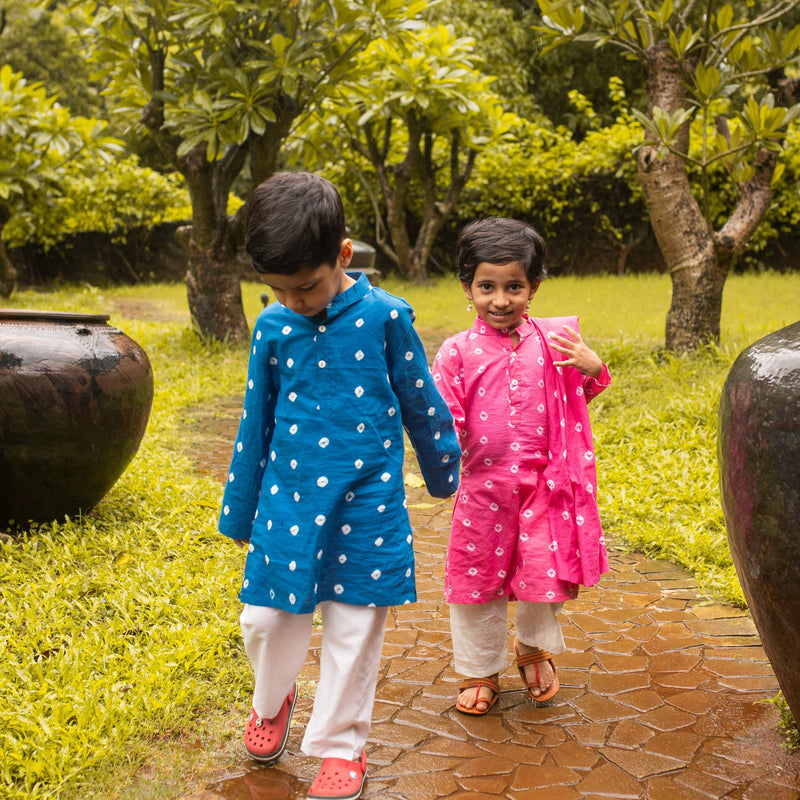 Pink Bandhani Girl Suit Set with Dupatta-Kidswear-House of Ekam