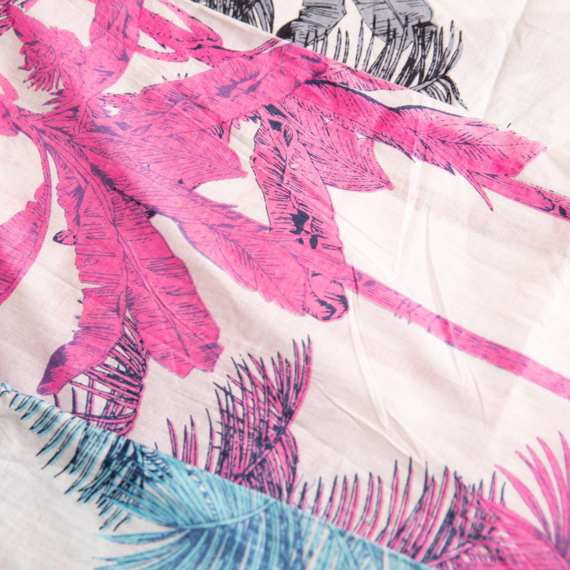 Pink Palm on Palm Hand Screen Printed Cotton Fabric-fabric-House of Ekam