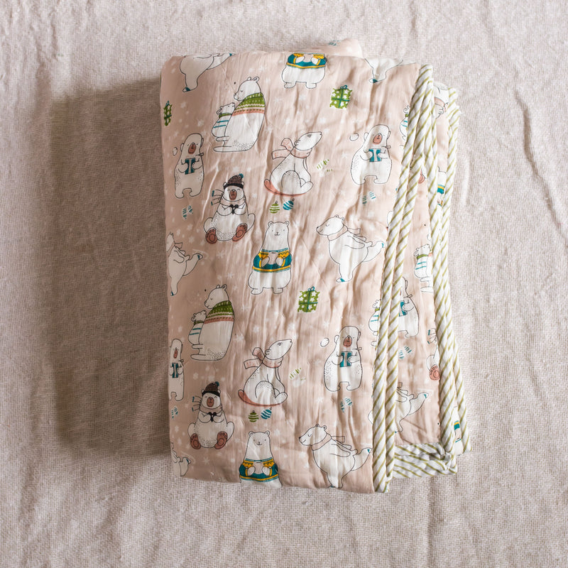 Pink Snowmen Dreamland Baby Quilt-Baby quilts-House of Ekam