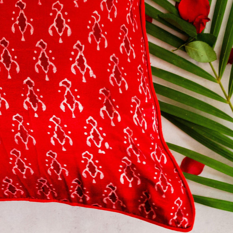 Red Abstract Mashru Silk Cushion Cover-Cushion Covers-House of Ekam