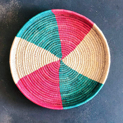 Red & Green Sabai Handwoven Grass Tray-Sabai baskets-House of Ekam