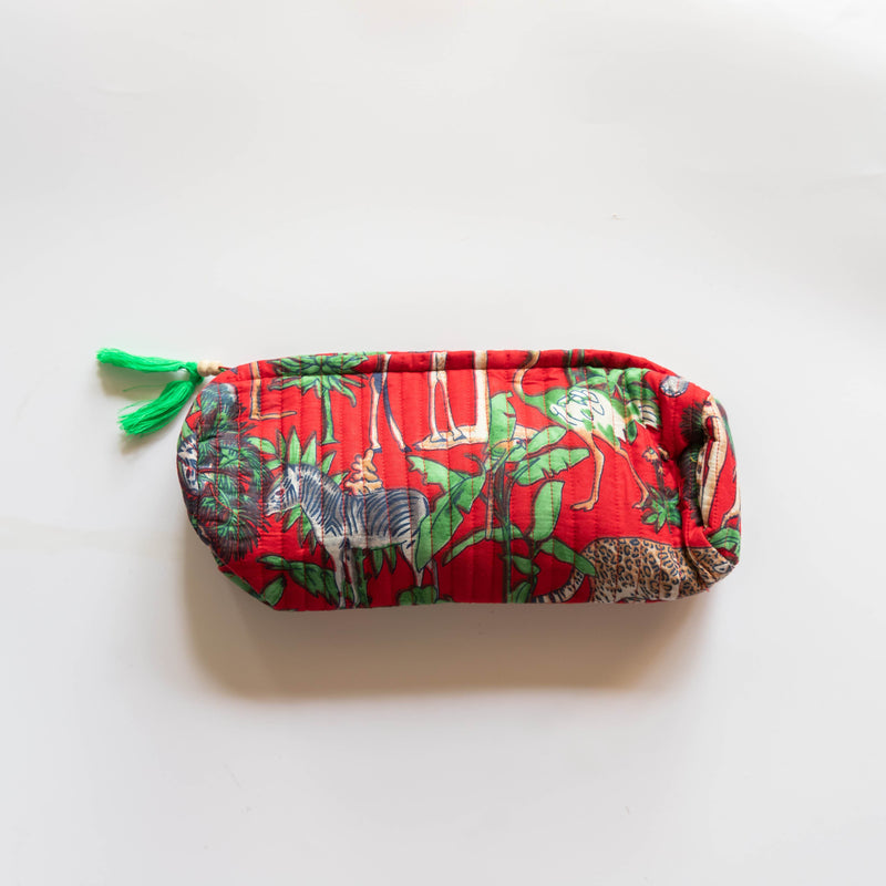 Red Jungle Safari Screenprinted Pouch Set of 2-Pouches-House of Ekam