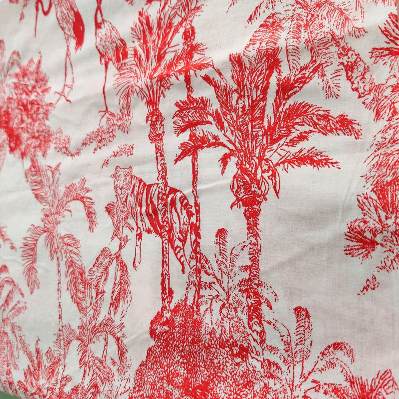 Red Tropical Dreams Hand Screen Print Cotton Fabric-fabric-House of Ekam