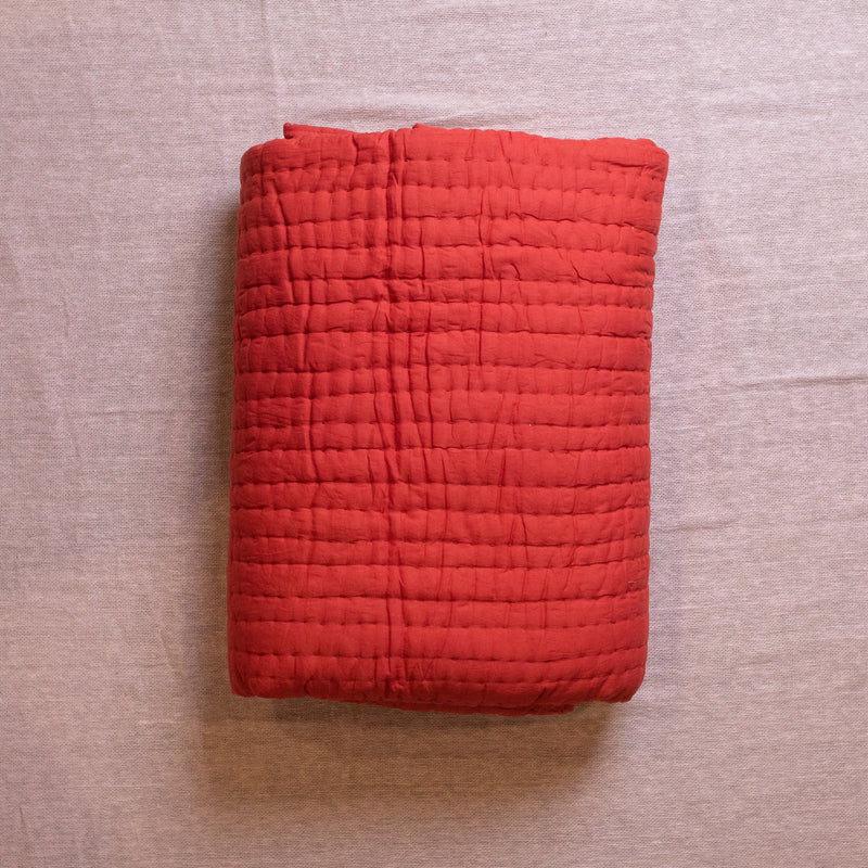 Rust Solid Kantha Stitch Bedcover/Quilt Set-Quilt sets-House of Ekam
