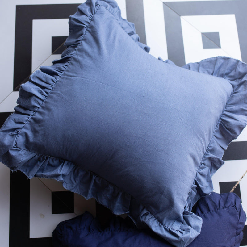 Solid Grey Ruffle Cushion Cover-Cushion Covers-House of Ekam