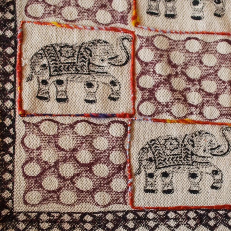 The Royal Indian Elephant Embroidered Cotton Rug-Rug-House of Ekam