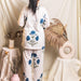 White And Blue Poppy Blockprinted Loungewear Pyjama Set-loungewear-House of Ekam