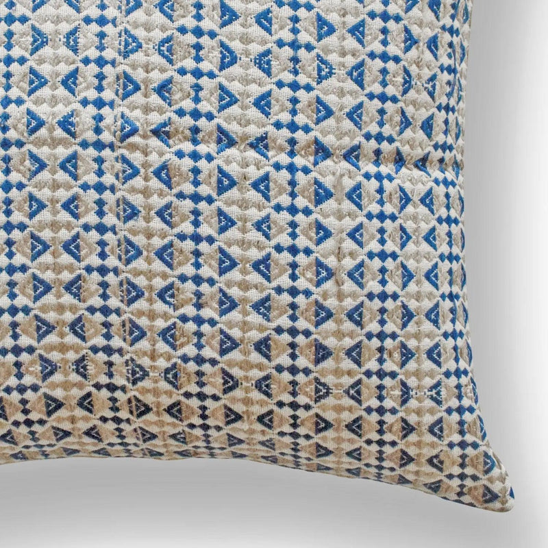 White & Indigo Abstract Tassar Ghicha Silk Handloom Cushion Cover-Cushion Covers-House of Ekam