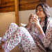 White and Pink Amaryllis Blockprinted Loungewear Pyjama Set-loungewear-House of Ekam