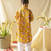 Yellow & Pink Floral Jaal Printed Boys Kurta with Waist Coat and Pyjama-Kidswear-House of Ekam