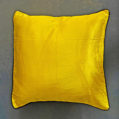 Yellow Plain Handloom Mashru Silk Cushion Cover-Cushion Covers-House of Ekam