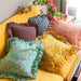 Yellow Spring Ruffle Blockprint Cushion Cover-Cushion Covers-House of Ekam