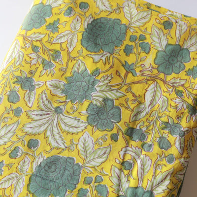 Yellow Sunshine Blockprint Cotton Fabric-fabric-House of Ekam